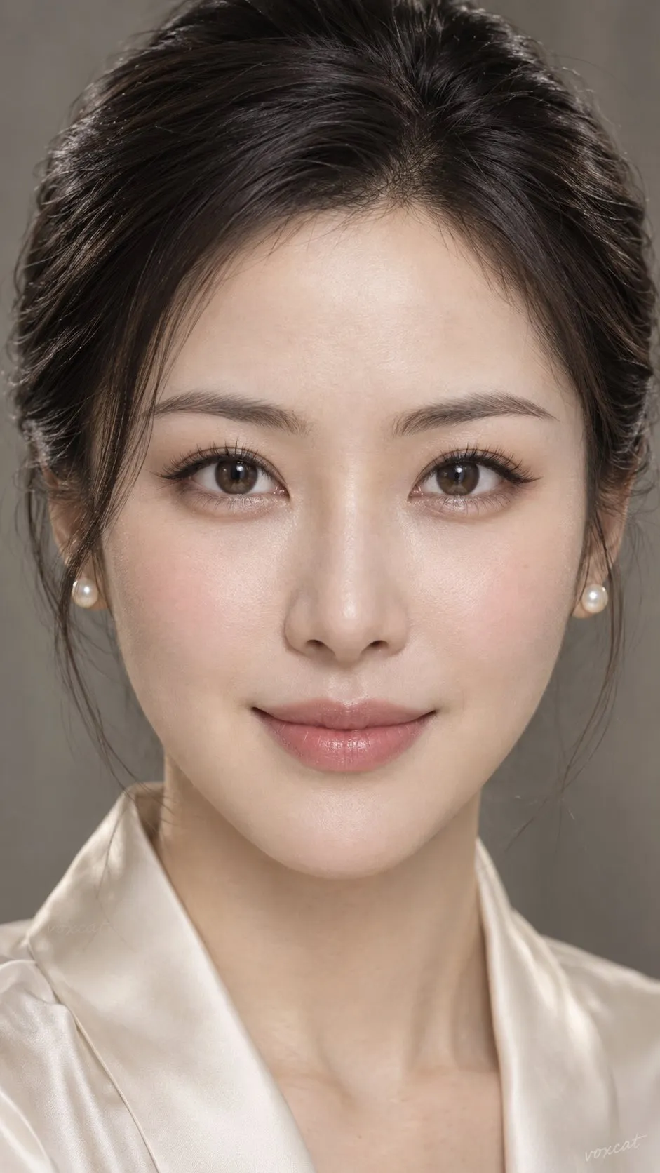 二つ目はクリーム色の衣装と真珠のピアスを保ちながら、目と唇の比率が明確に異なる。